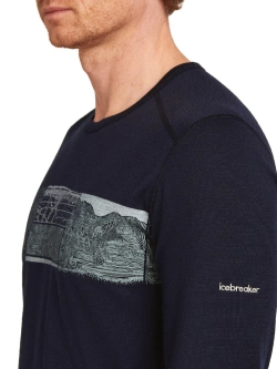 Koszulka termoaktywna z długim rękawem Icebreaker Merino 200 Oasis LS Crewe Elevation Line granatowa