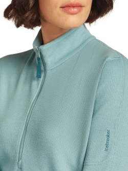 Dzianinowa koszulka termoaktywna damska Icebreaker Merino Blend 260 Waffle Knit Wander LS Half Zip z długim rękawem jasnoniebieska