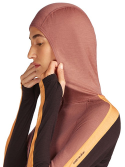 Koszulka termoaktywna damska z długim rękawem i kapturem Icebreaker 200 Sonebula z zamkiem do połowy, pomarańczowo-brązowa