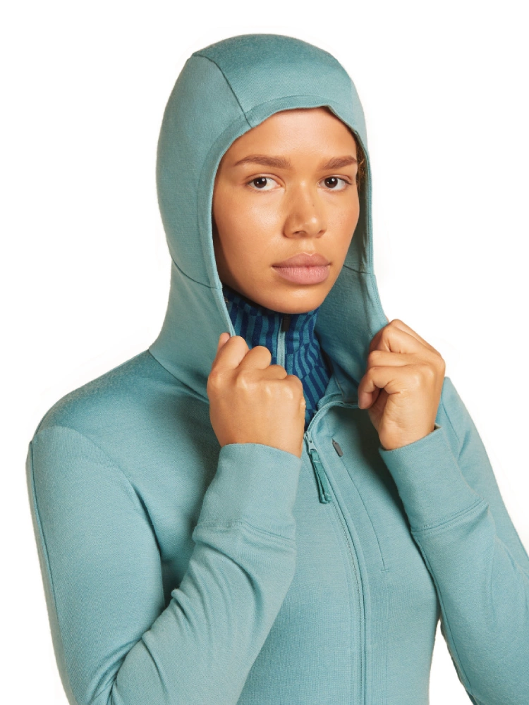 Bluza termoaktywna damska z zamkiem i kapturem Icebreaker Merino 260 Quantum pudrowo jasnoniebieska