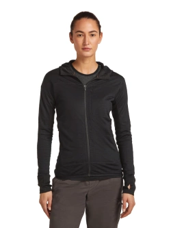 Bluza termoaktywna damska z kapturem Icebreaker Merino Blend 300 RealFleece Descender LS Zip Hoodie czarna