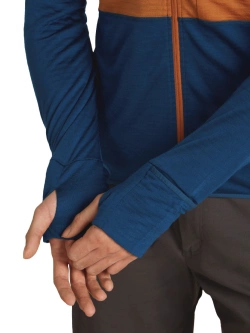 Bluza termoaktywna z kapturem Icebreaker Merino Blend 200 RealFleece Descender LS Zip Hoodie niebiesko-pomarańczowa