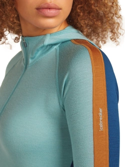 Koszulka termiczna damska z kapturem Icebreaker Merino 200 Oasis+ LS Half Zip Hoodie niebiesko-pomarańczowa