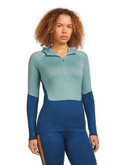Koszulka termiczna damska z kapturem Icebreaker Merino 200 Oasis+ LS Half Zip Hoodie niebiesko-pomarańczowa