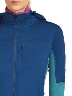 Bluza termoaktywna damska z kapturem Icebreaker Merino Blend 300 RealFleece Descender LS Zip Hoodie niebieska