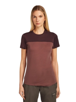 Koszulka termoaktywna damska Icebreaker 125 Cool-Lite Sphere III SS Tee Colour Block bordowa