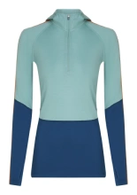 Koszulka termiczna damska z kapturem Icebreaker Merino 200 Oasis+ LS Half Zip Hoodie niebiesko-pomarańczowa