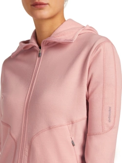 Bluza termoaktywna damska zapinana na zamek Icebreaker 560 Realfleece Elemental z kapturem jasnoróżowa