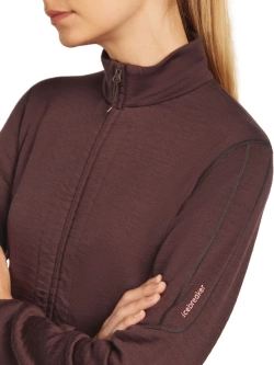 Kurtka termoaktywna damska Icebreaker Merino Blend 400 RealFleece Descender LS Zip bordowa