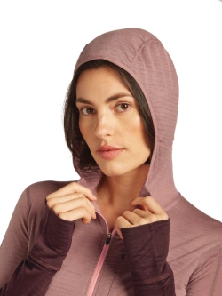 Bluza termoaktywna damska z kapturem Icebreaker Merino Blend 200 RealFleece Descender LS Zip Hoodie bordowo-różowa
