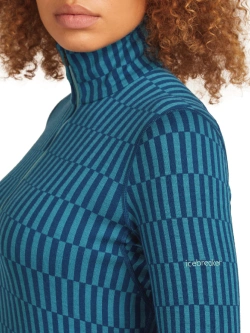 Koszulka termiczna damska z długim rękawem Icebreaker Merino 260 Tech Vertex LS Half Zip Snow Grid AOP z półzamkiem niebieska