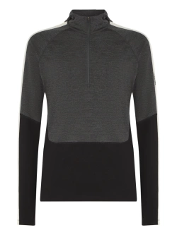 Koszulka termiczna z kapturem Icebreaker Merino 200 Oasis+ LS Half Zip Hoodie czarno-szaro-biała
