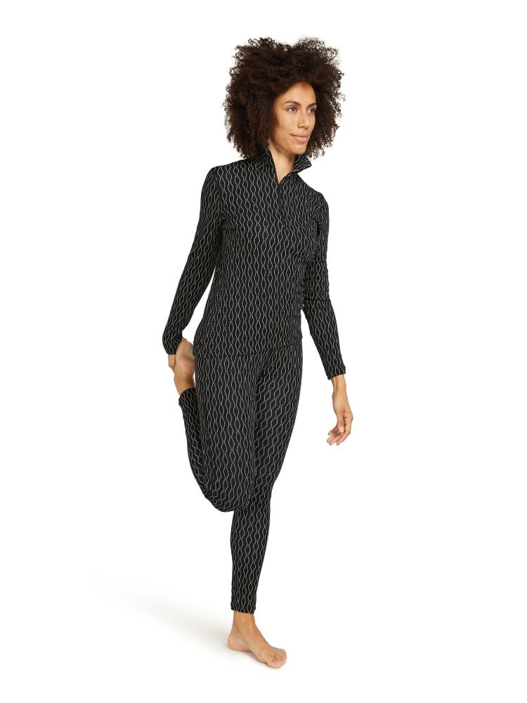 Koszulka termiczna damska z długim rękawem i zamkiem do połowy Icebreaker Merino 260 Vertex On-Piste czarno-biała