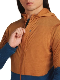 Bluza termoaktywna z kapturem Icebreaker Merino Blend 200 RealFleece Descender LS Zip Hoodie niebiesko-pomarańczowa