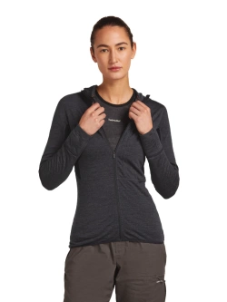 Bluza termoaktywna damska z kapturem Icebreaker Merino Blend 200 RealFleece Descender LS Zip Hoodie ciemnoszara