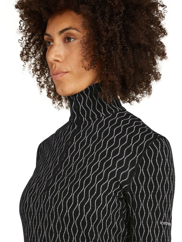 Koszulka termiczna damska z długim rękawem i zamkiem do połowy Icebreaker Merino 260 Vertex On-Piste czarno-biała