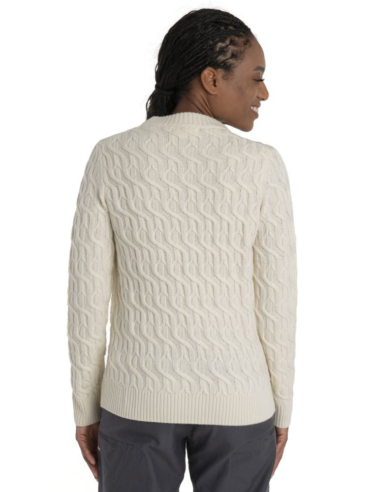 Sweter termoaktywny damski z okrągłym dekoltem Icebreaker Cable Knit kremowy