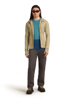 Bluza termoaktywna z kapturem Icebreaker Merino Blend 300 RealFleece Descender LS Zip Hoodie beżowa