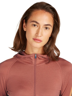 Koszulka termoaktywna damska z długim rękawem i kapturem Icebreaker 200 Sonebula z zamkiem do połowy, pomarańczowo-brązowa