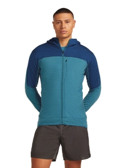 Bluza termoaktywna z kapturem Icebreaker Merino Blend 300 RealFleece Descender LS Zip Hoodie niebieska