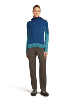 Bluza termoaktywna damska z kapturem Icebreaker Merino Blend 300 RealFleece Descender LS Zip Hoodie niebieska