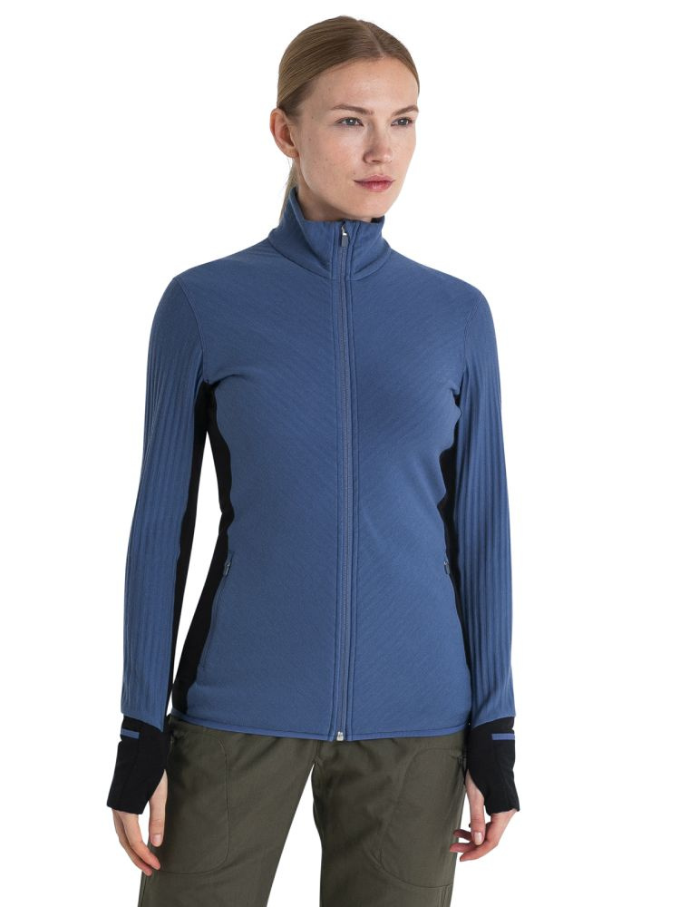 Bluza termoaktywna damska z zamkiem Icebreaker Descender niebiesko-czarna