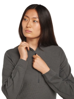 Dzianinowa koszulka termoaktywna damska Icebreaker Merino Blend 260 Waffle Knit Wander LS Half Zip z długim rękawem szara