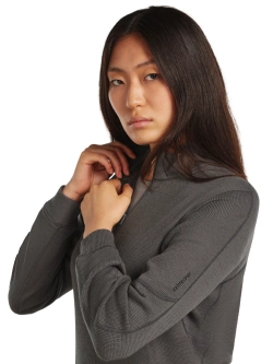 Dzianinowa koszulka termoaktywna damska Icebreaker Merino Blend 260 Waffle Knit Wander LS Half Zip z długim rękawem szara