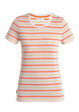 Koszulka damska Icebreaker Wave SS Tee Stripe pomarańczowo-biała